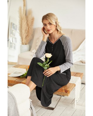 Women's Nightgown V Neck Home Colorblock Long Sleeve Pajamas Women's Nightgown V Neck Home Colorblock Long Sleeve Pajamas