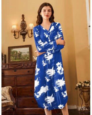 Women's full length home wear button-down nightdress Women's full length home wear button-down nightdress
