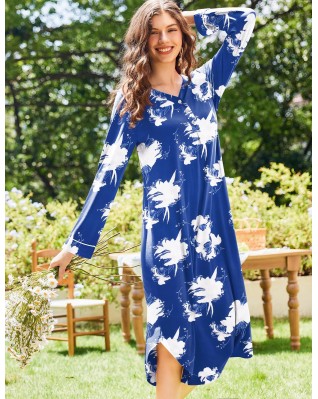 Women's full length home wear button-down nightdress Women's full length home wear button-down nightdress