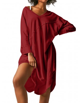 Women's long sleeve V neck pajamas loungewear Women's long sleeve V neck pajamas loungewear