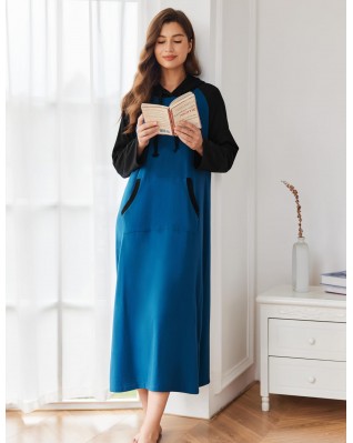 Women's long sleeve hooded contrast color nightgown Women's long sleeve hooded contrast color nightgown