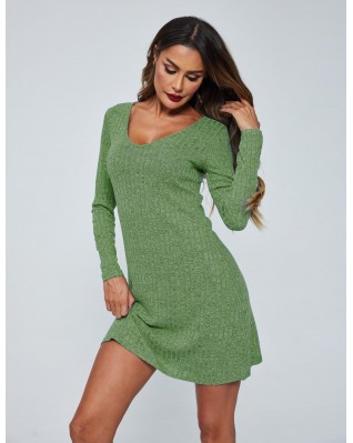 Women's Long Sleeve Knitted V Neck Soft Pajama Dress Women's Long Sleeve Knitted V Neck Soft Pajama Dress