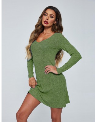 Women's Long Sleeve Knitted V Neck Soft Pajama Dress Women's Long Sleeve Knitted V Neck Soft Pajama Dress