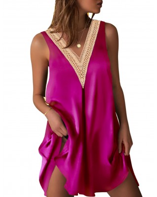 Women's Sleeveless Satin Vest Nightgown Lace Women's Sleeveless Satin Vest Nightgown Lace