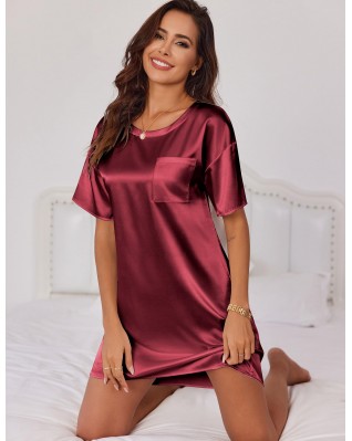 Women's Silk T-Shirt Pajama Shirt Dress with Chest Pocket Women's Silk T-Shirt Pajama Shirt Dress with Chest Pocket