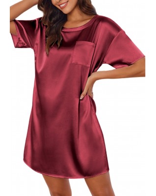 Women's Silk T-Shirt Pajama Shirt Dress with Chest Pocket Women's Silk T-Shirt Pajama Shirt Dress with Chest Pocket